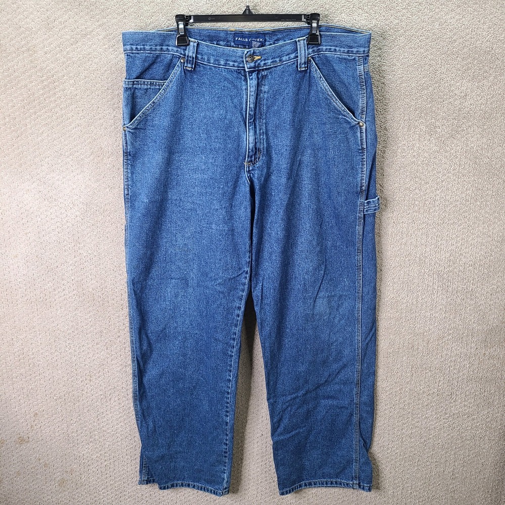 Falls Creek Jeans Mens 38x32 Blue Carpenter Relaxed Fit Cotton Casual Workwear
